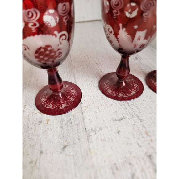 Egermann red cup Bohemian etched glass set collectible vintage - Picture 13 of 13